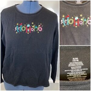 Christmas Black Long Sleeve Shirt Sz XL Embroidered Embellishments From Target